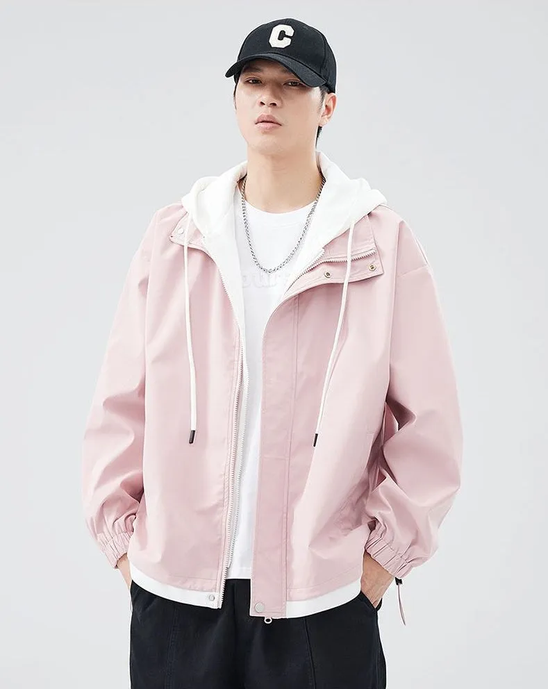 Solid Windbreaker Style Rain Coat with Relaxed-Fit and Cuffs