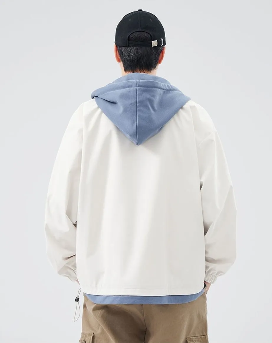 Solid Windbreaker Style Rain Coat with Relaxed-Fit and Cuffs