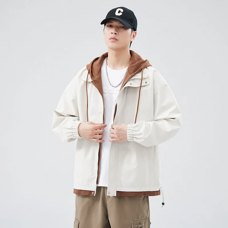 Solid Windbreaker Style Rain Coat with Relaxed-Fit and Cuffs