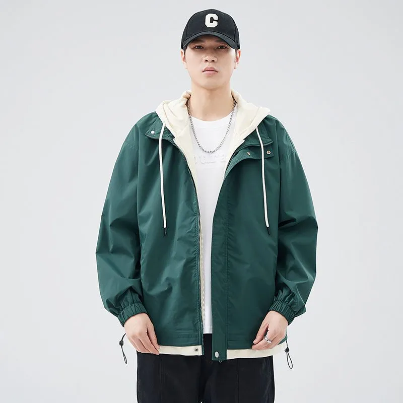 Solid Windbreaker Style Rain Coat with Relaxed-Fit and Cuffs