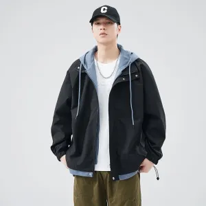 Solid Windbreaker Style Rain Coat with Relaxed-Fit and Cuffs