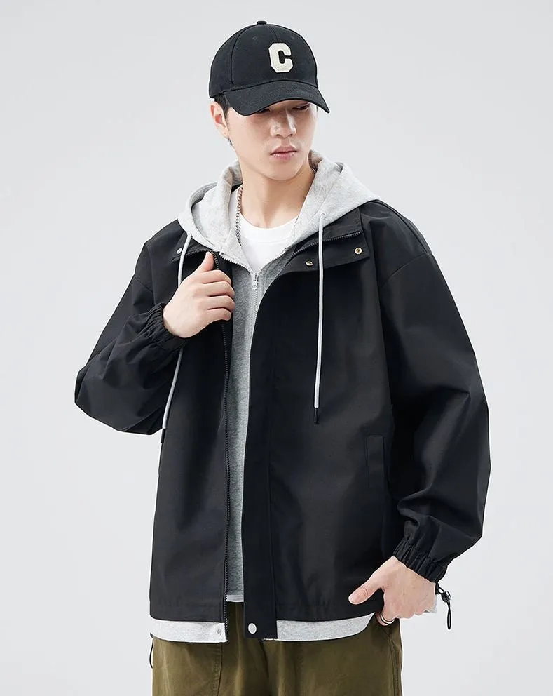 Solid Windbreaker Style Rain Coat with Relaxed-Fit and Cuffs