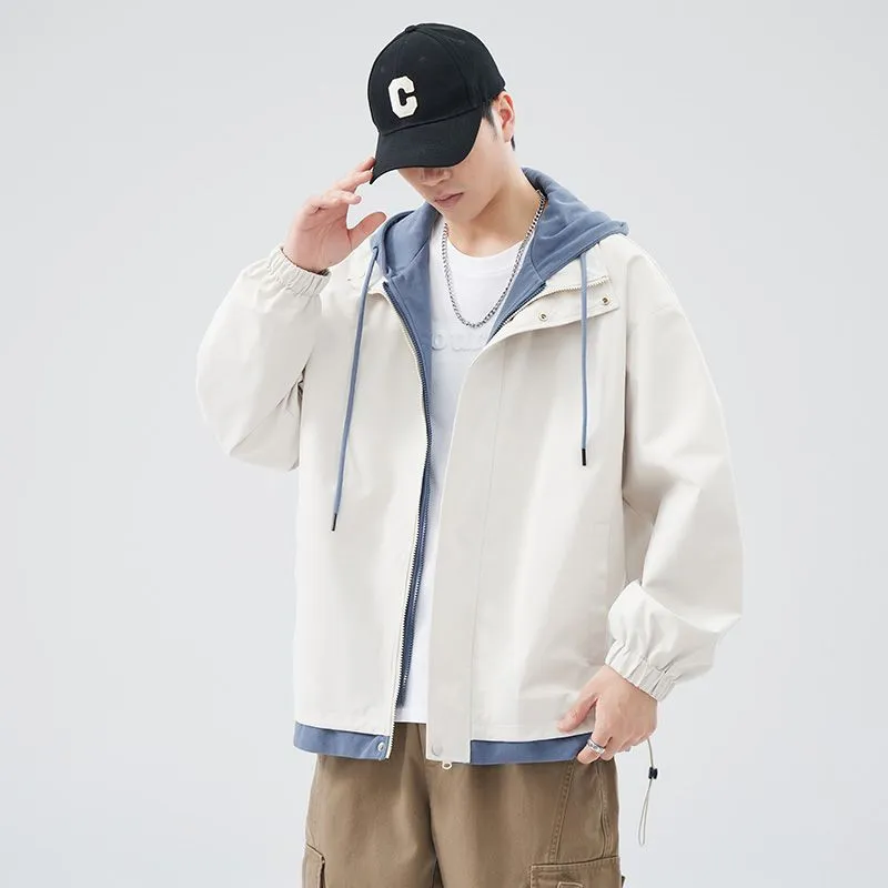Solid Windbreaker Style Rain Coat with Relaxed-Fit and Cuffs