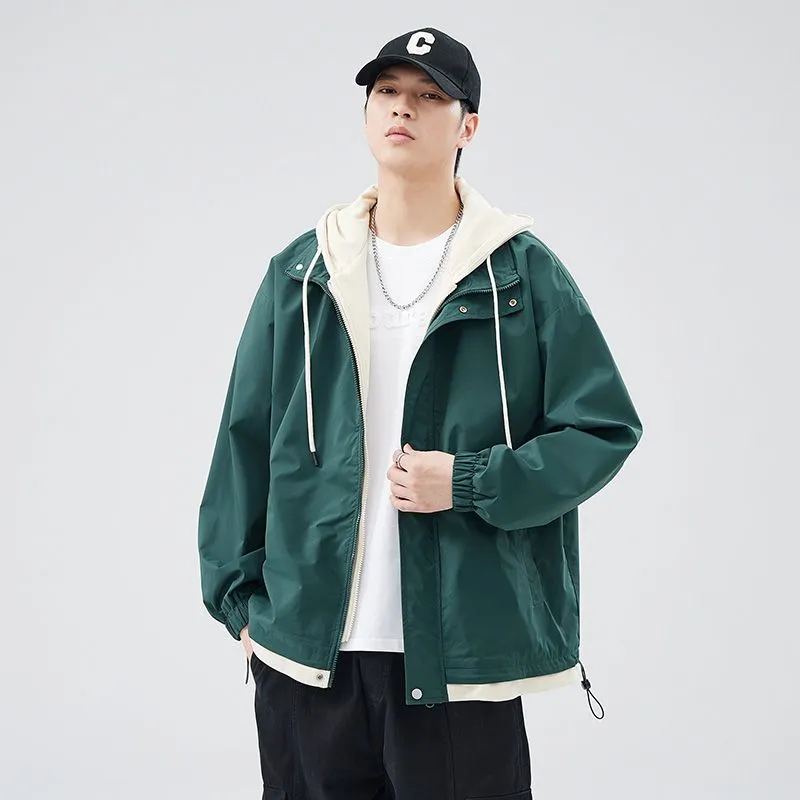 Solid Windbreaker Style Rain Coat with Relaxed-Fit and Cuffs
