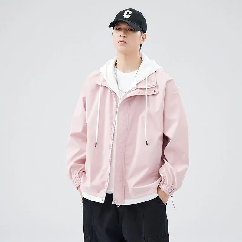 Solid Windbreaker Style Rain Coat with Relaxed-Fit and Cuffs
