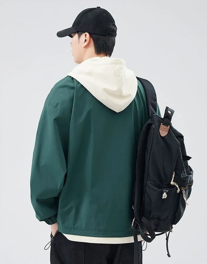 Solid Windbreaker Style Rain Coat with Relaxed-Fit and Cuffs