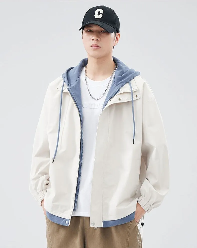 Solid Windbreaker Style Rain Coat with Relaxed-Fit and Cuffs