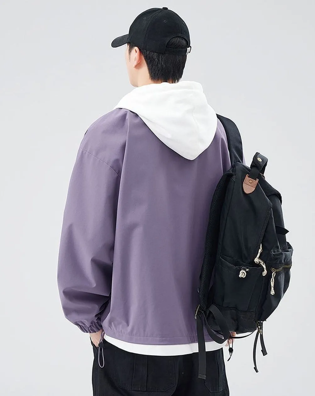 Solid Windbreaker Style Rain Coat with Relaxed-Fit and Cuffs