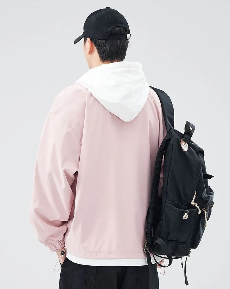 Solid Windbreaker Style Rain Coat with Relaxed-Fit and Cuffs