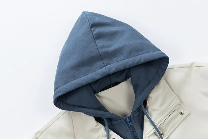 Solid Windbreaker Style Rain Coat with Relaxed-Fit and Cuffs