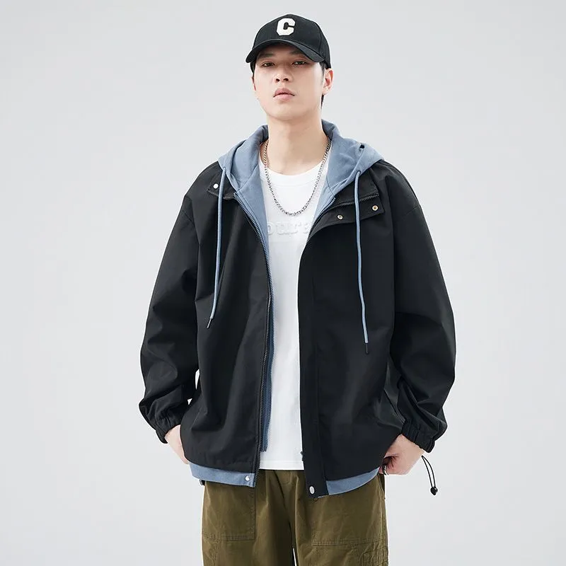Solid Windbreaker Style Rain Coat with Relaxed-Fit and Cuffs