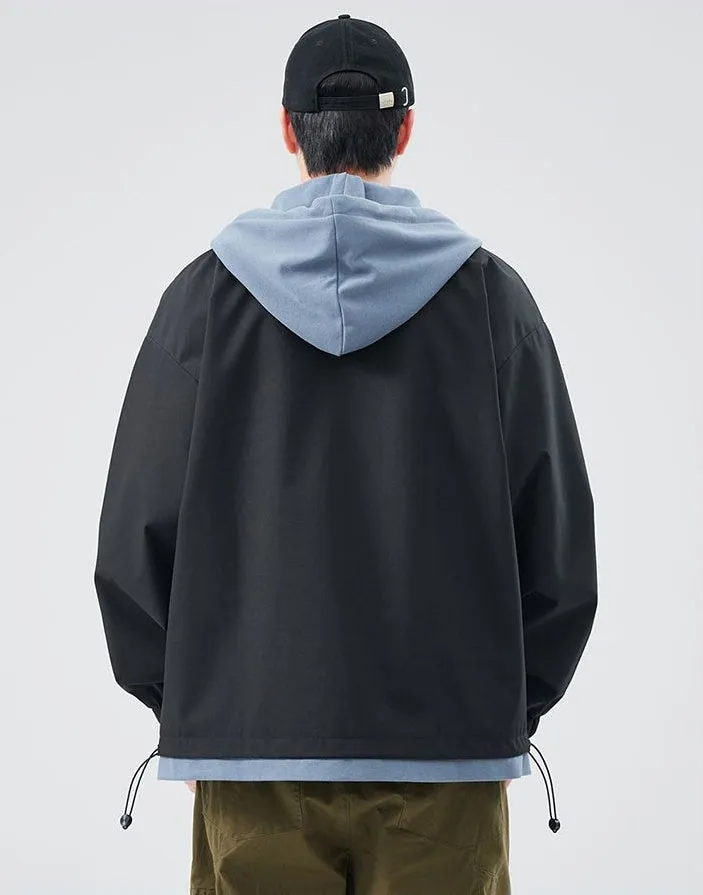 Solid Windbreaker Style Rain Coat with Relaxed-Fit and Cuffs