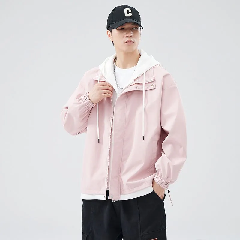 Solid Windbreaker Style Rain Coat with Relaxed-Fit and Cuffs