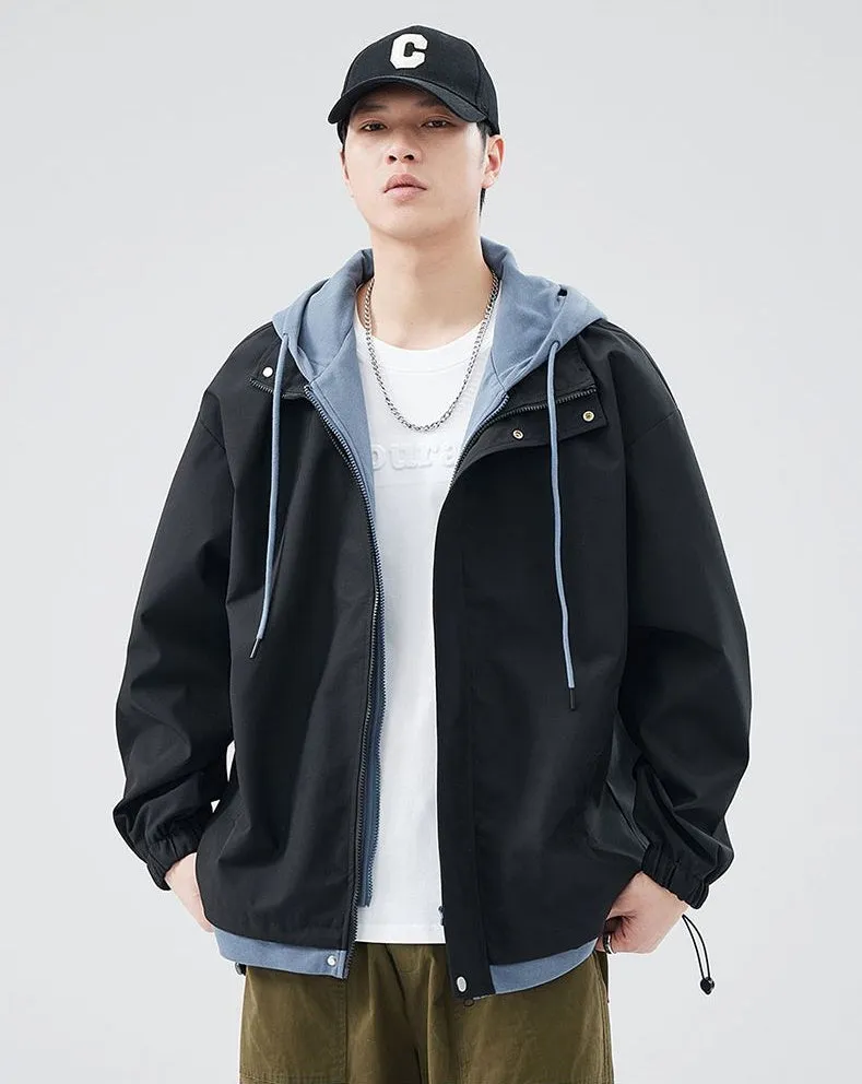 Solid Windbreaker Style Rain Coat with Relaxed-Fit and Cuffs