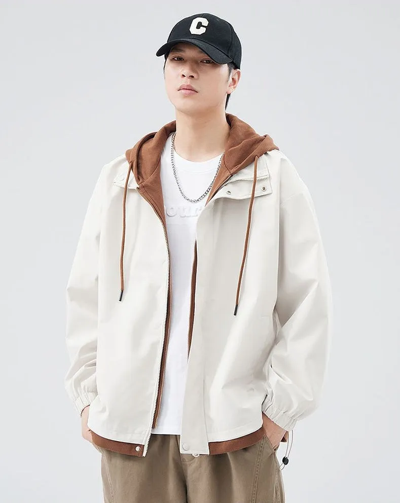 Solid Windbreaker Style Rain Coat with Relaxed-Fit and Cuffs