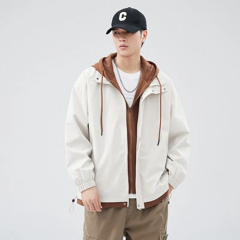 Solid Windbreaker Style Rain Coat with Relaxed-Fit and Cuffs