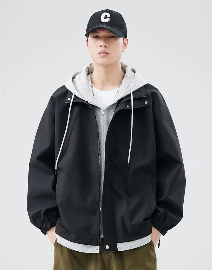 Solid Windbreaker Style Rain Coat with Relaxed-Fit and Cuffs