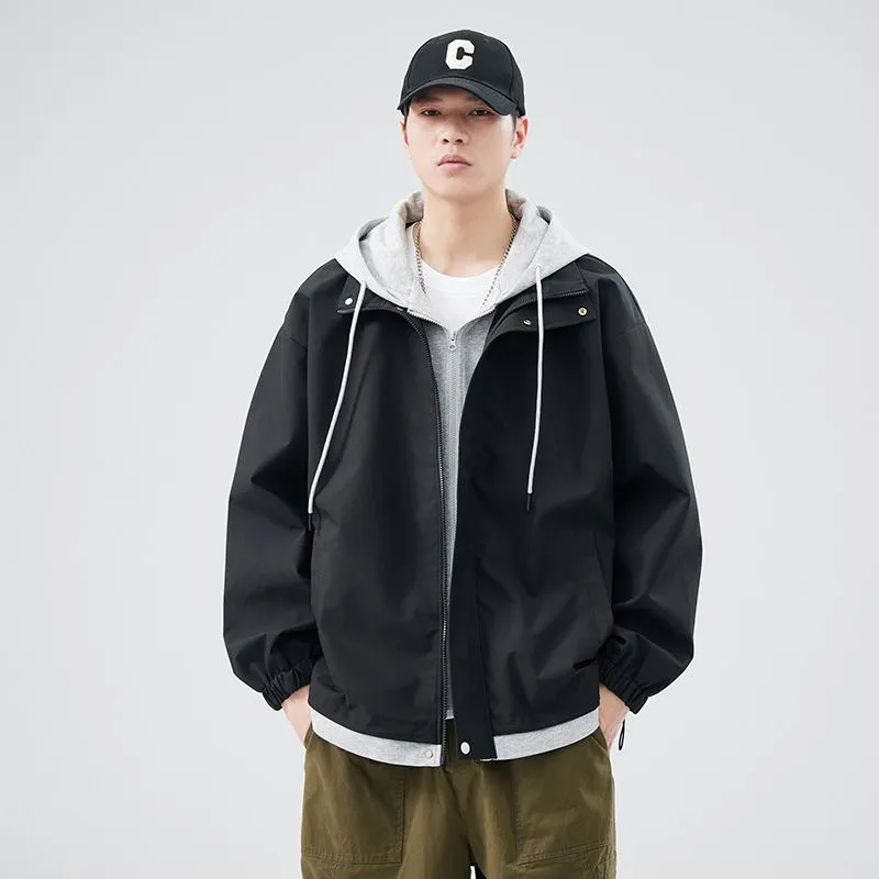 Solid Windbreaker Style Rain Coat with Relaxed-Fit and Cuffs