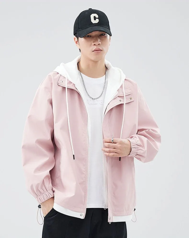 Solid Windbreaker Style Rain Coat with Relaxed-Fit and Cuffs