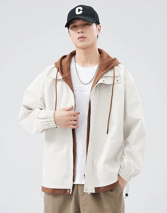 Solid Windbreaker Style Rain Coat with Relaxed-Fit and Cuffs
