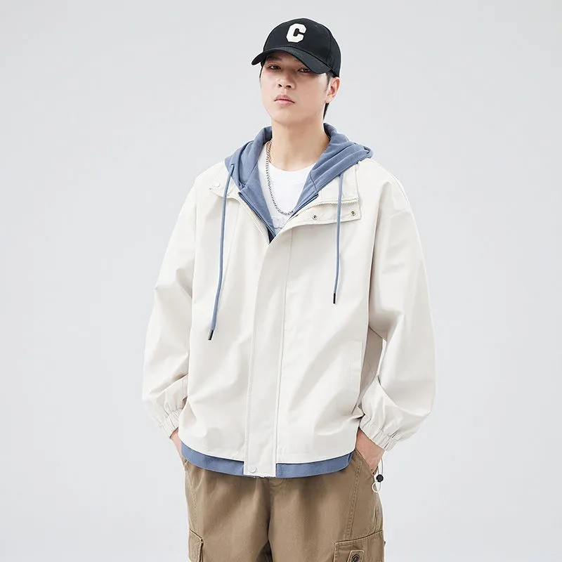 Solid Windbreaker Style Rain Coat with Relaxed-Fit and Cuffs