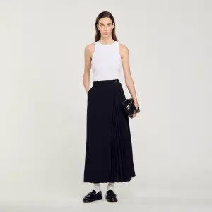 Souvenir Curb Chain Buckle Pleated Skirt Black