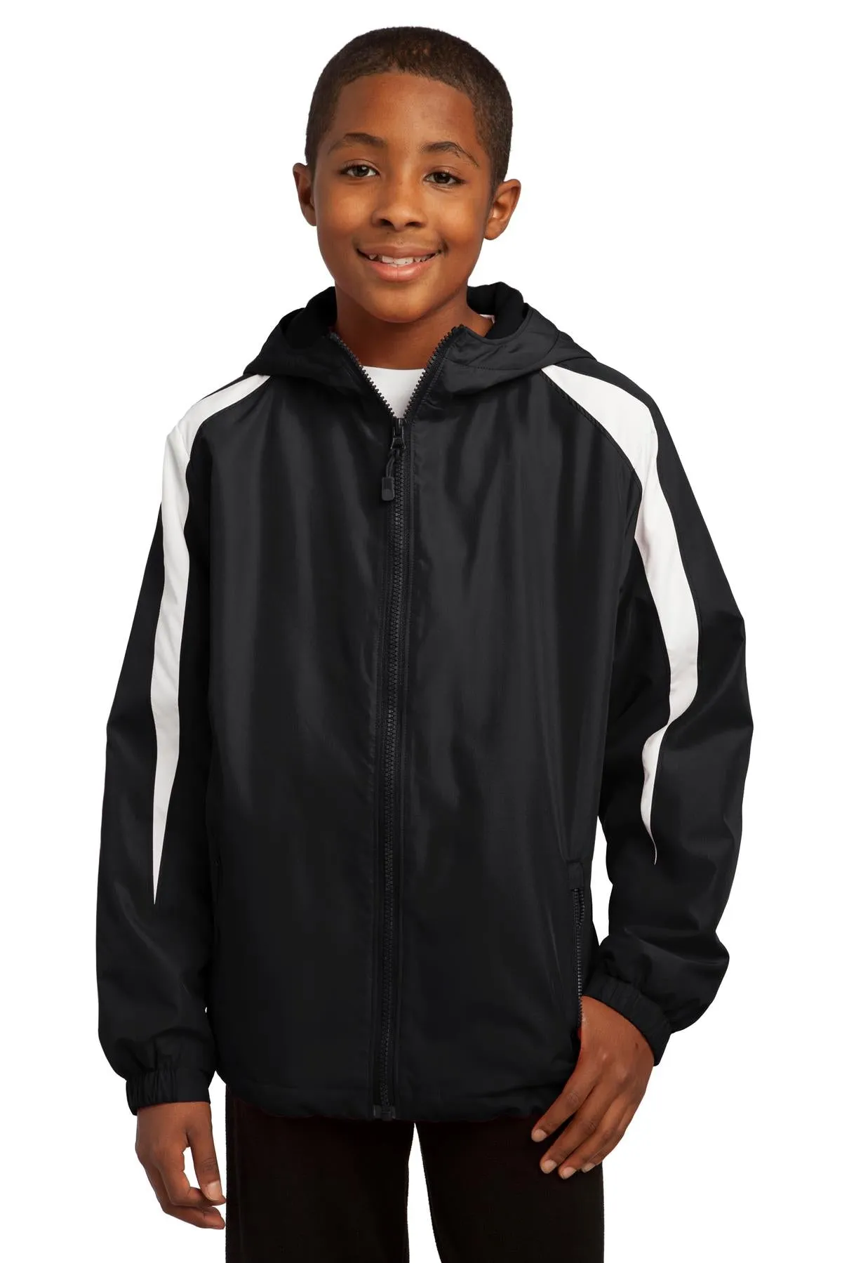 Sport-Tek Youth Fleece-Lined Colorblock Jacket. YST81 Black/ White
