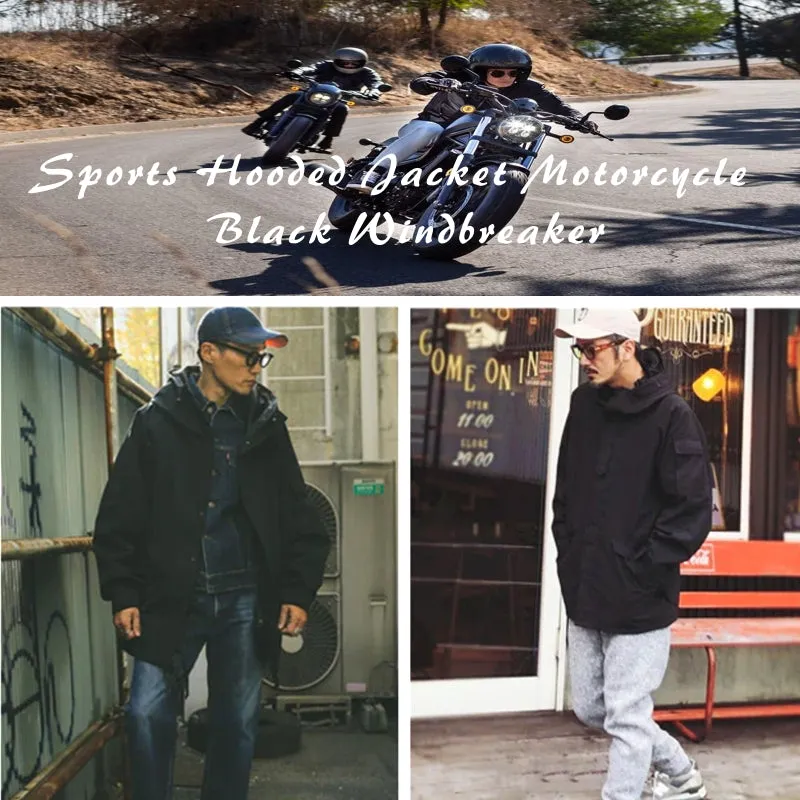 Sports Hooded Jacket Motorcycle Black Windbreaker