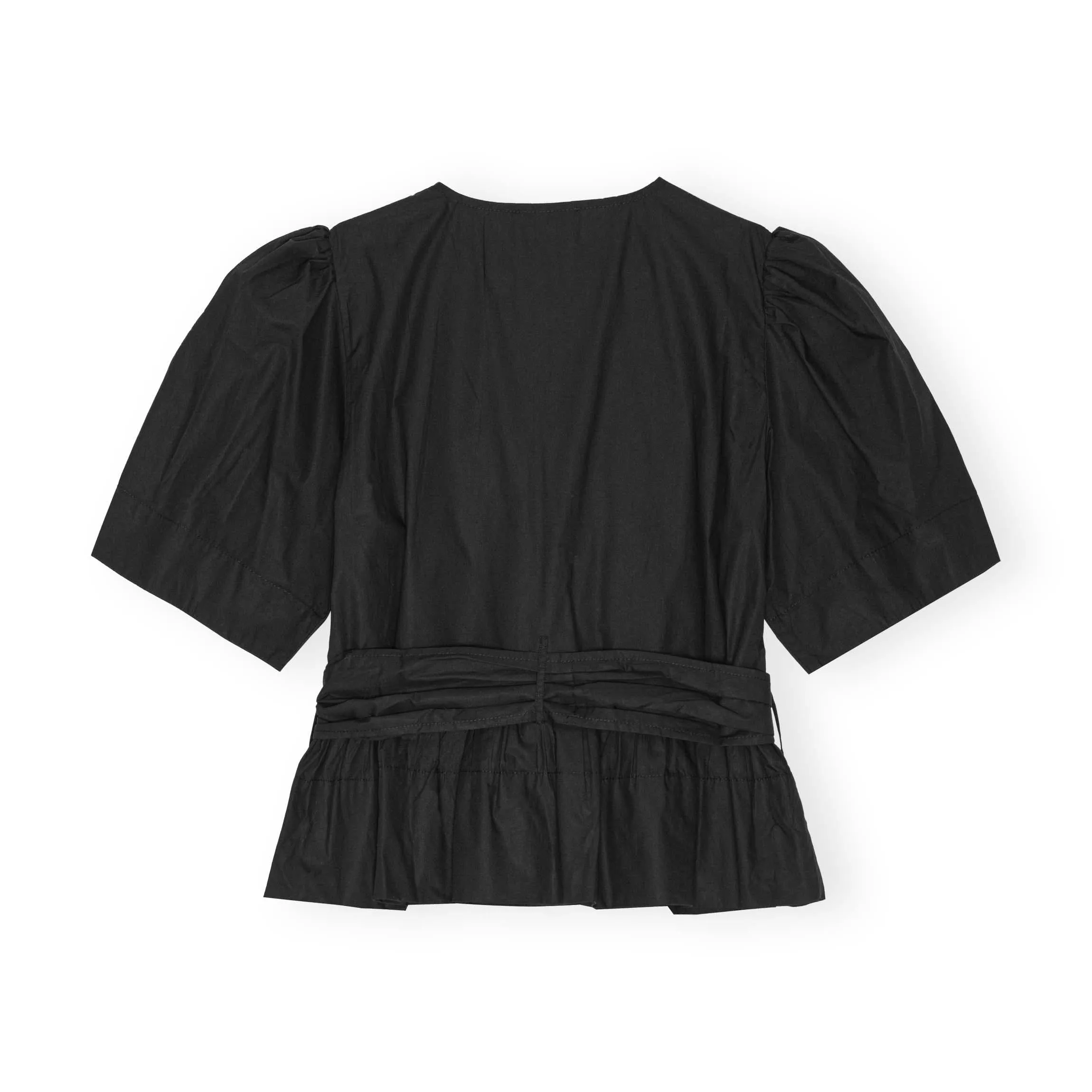 STRETCH COTTON TIE STRAP BLOUSE | BLACK