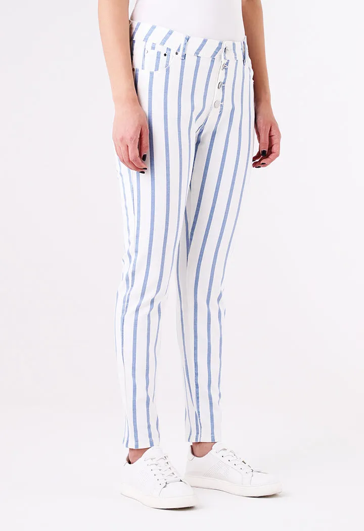 Stripe Print Skinny Denim Pants