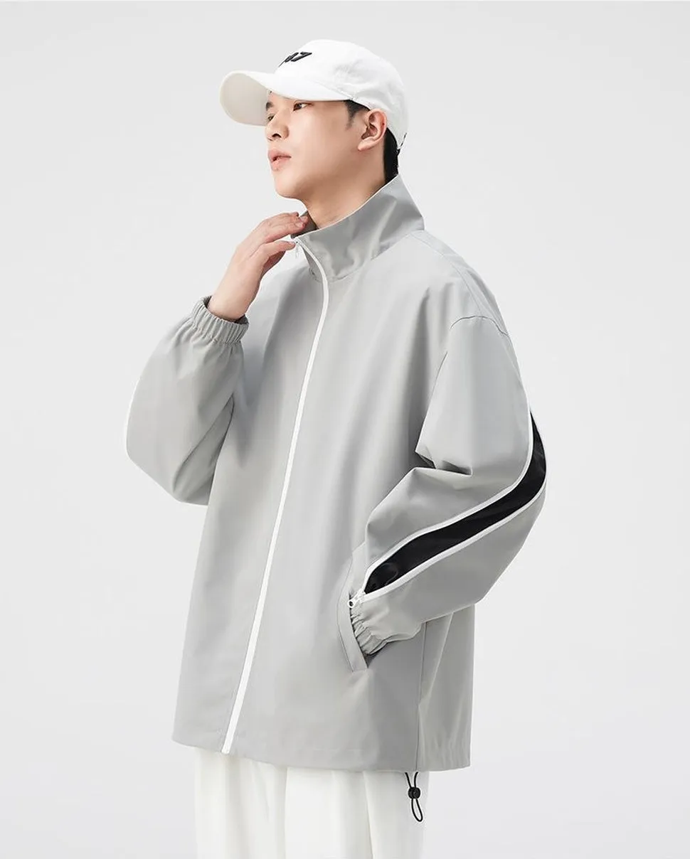 Stylish Patchwork Stand-Up Collar Rain Coat for Men