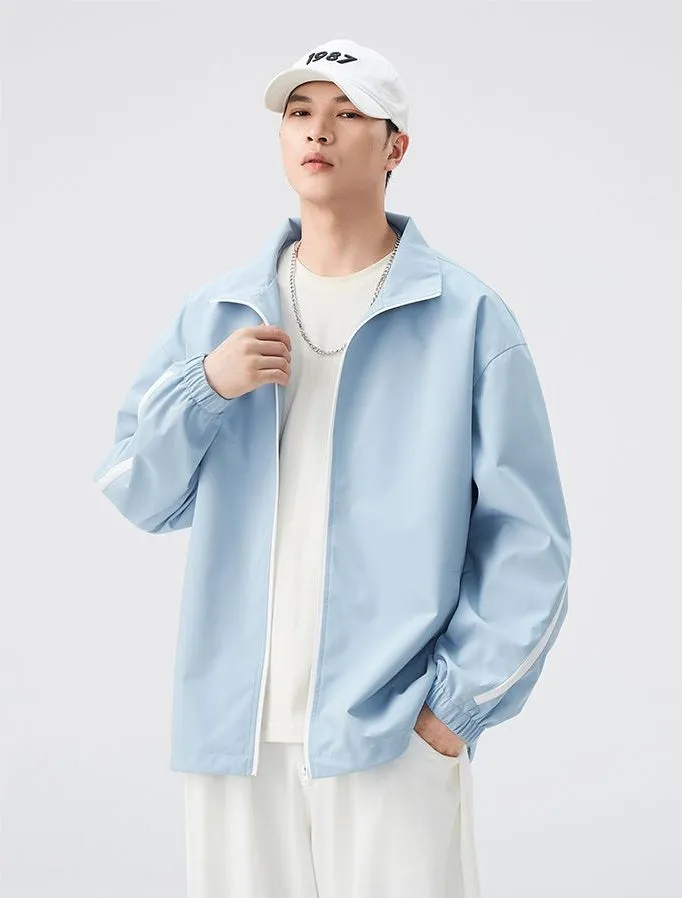 Stylish Patchwork Stand-Up Collar Rain Coat for Men