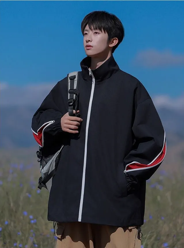 Stylish Patchwork Stand-Up Collar Rain Coat for Men