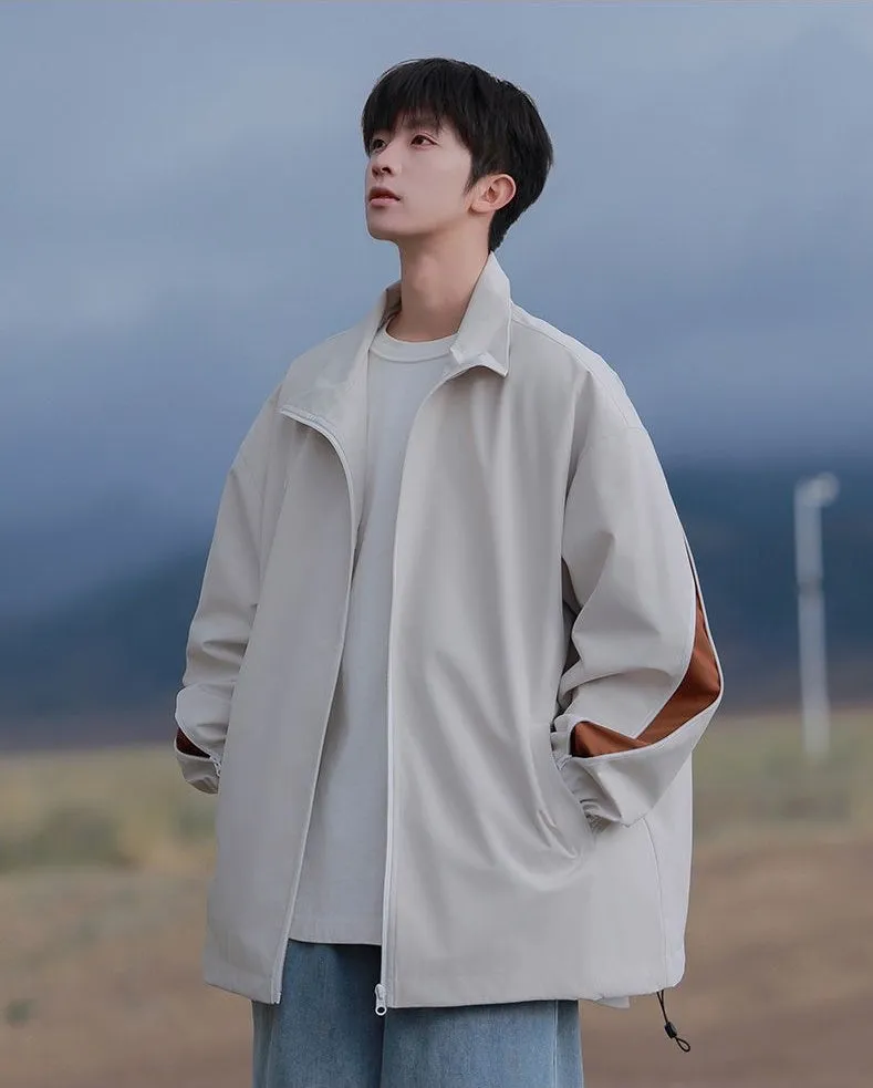 Stylish Patchwork Stand-Up Collar Rain Coat for Men