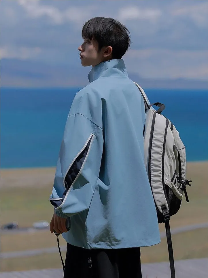 Stylish Patchwork Stand-Up Collar Rain Coat for Men