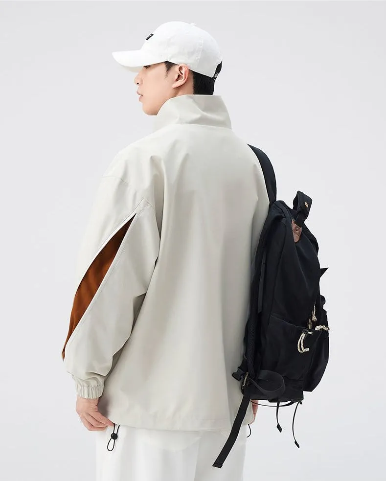 Stylish Patchwork Stand-Up Collar Rain Coat for Men
