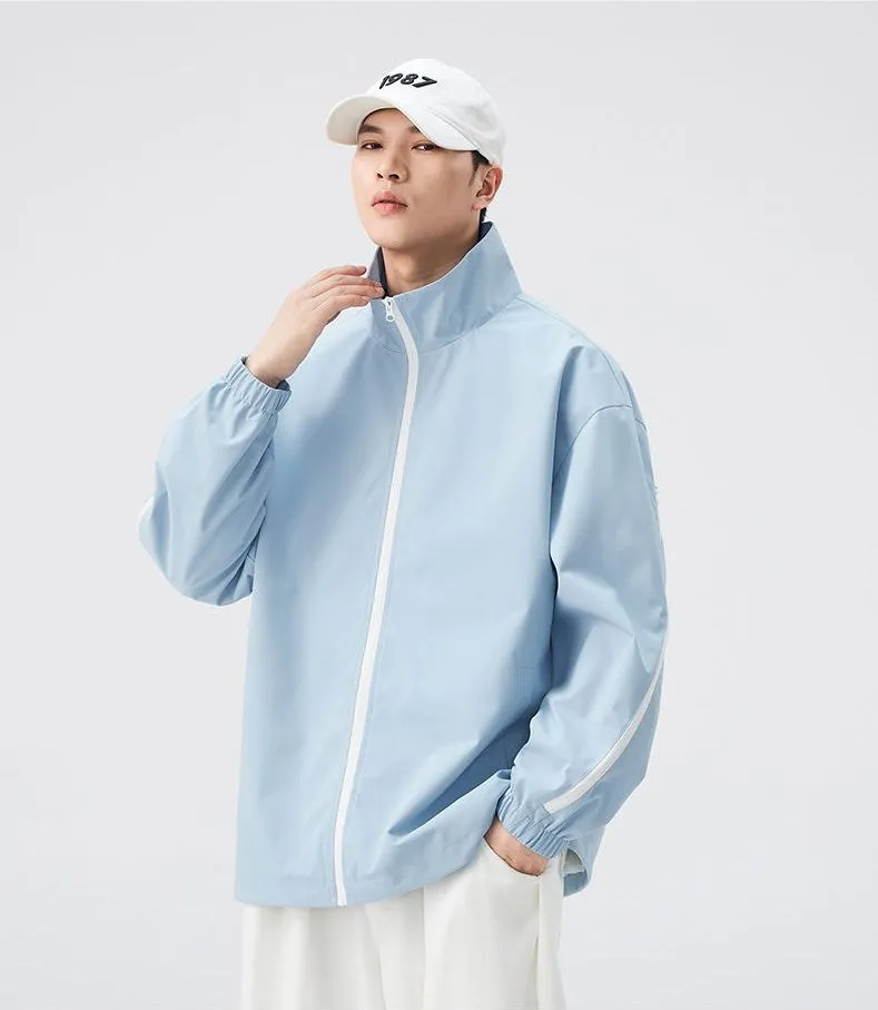Stylish Patchwork Stand-Up Collar Rain Coat for Men