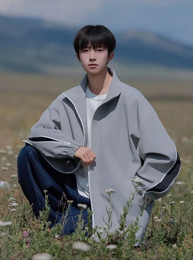 Stylish Patchwork Stand-Up Collar Rain Coat for Men