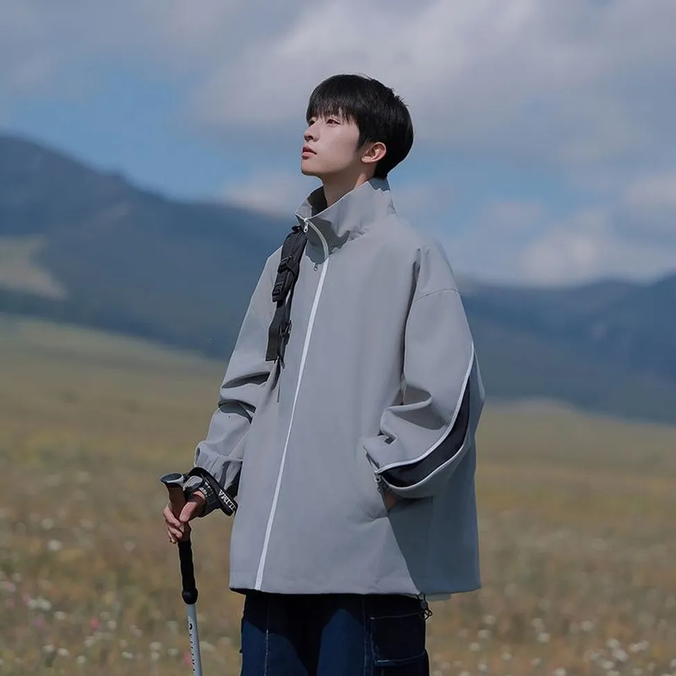 Stylish Patchwork Stand-Up Collar Rain Coat for Men