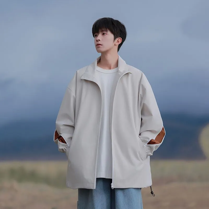 Stylish Patchwork Stand-Up Collar Rain Coat for Men