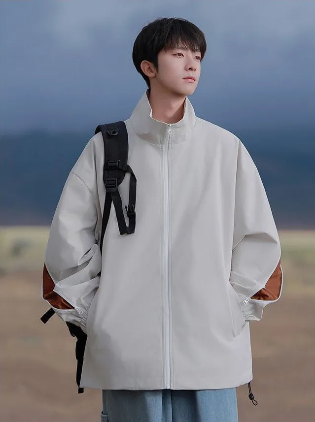 Stylish Patchwork Stand-Up Collar Rain Coat for Men