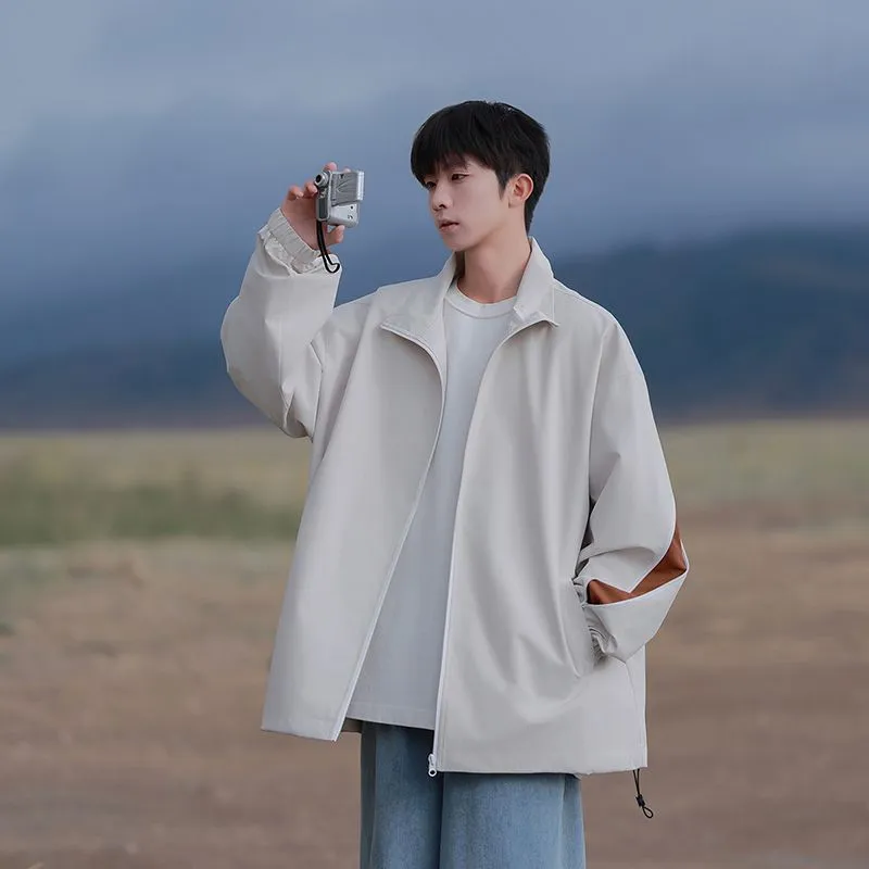 Stylish Patchwork Stand-Up Collar Rain Coat for Men