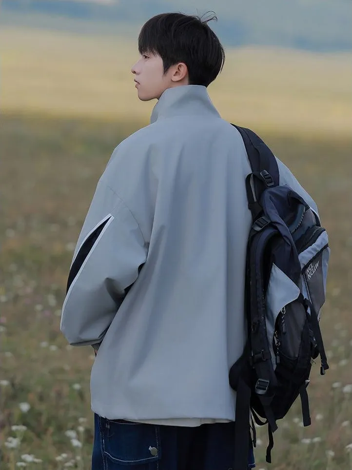 Stylish Patchwork Stand-Up Collar Rain Coat for Men