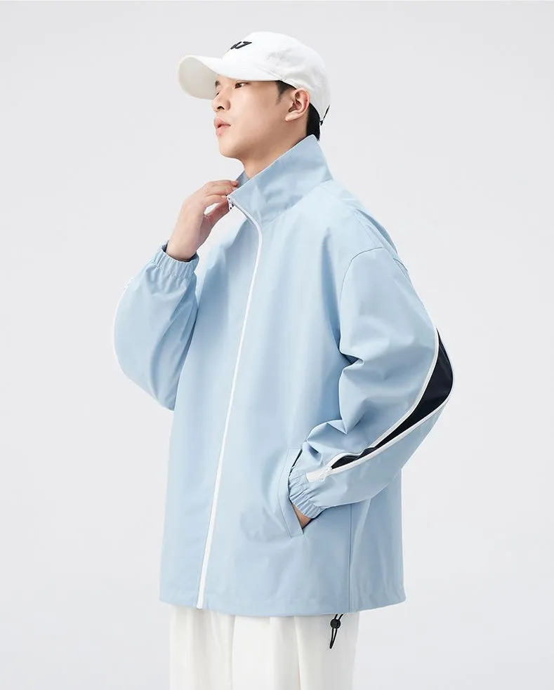 Stylish Patchwork Stand-Up Collar Rain Coat for Men