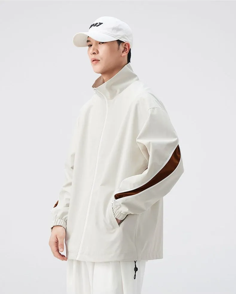 Stylish Patchwork Stand-Up Collar Rain Coat for Men