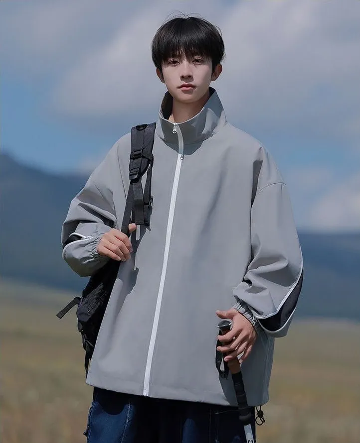 Stylish Patchwork Stand-Up Collar Rain Coat for Men