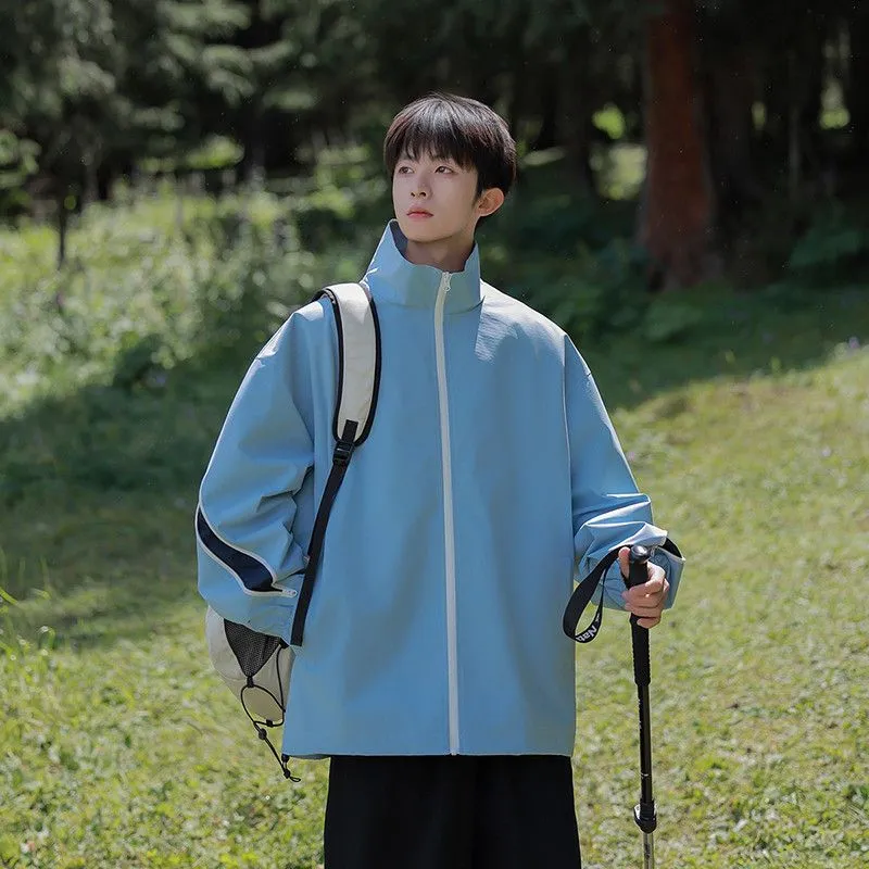 Stylish Patchwork Stand-Up Collar Rain Coat for Men