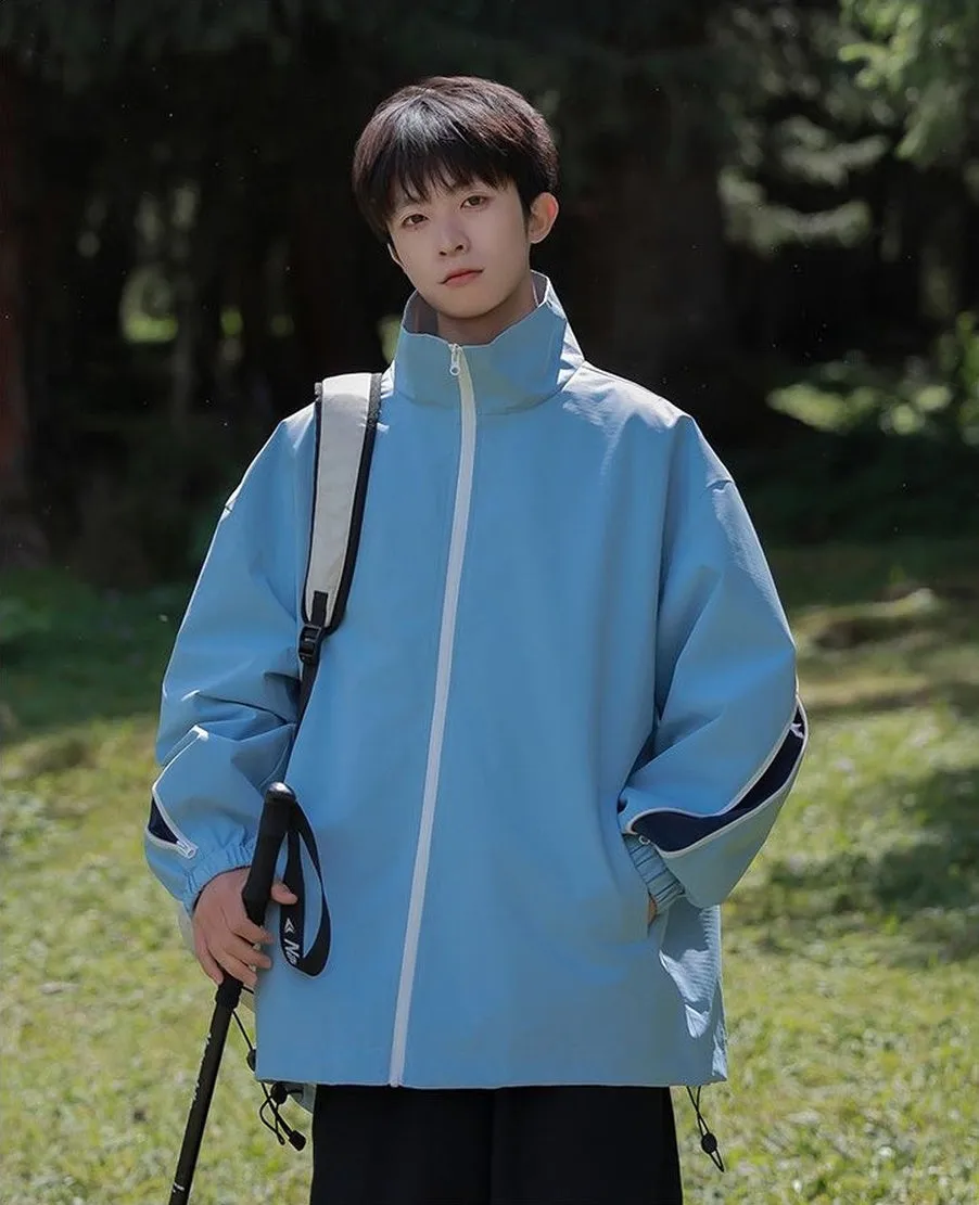 Stylish Patchwork Stand-Up Collar Rain Coat for Men
