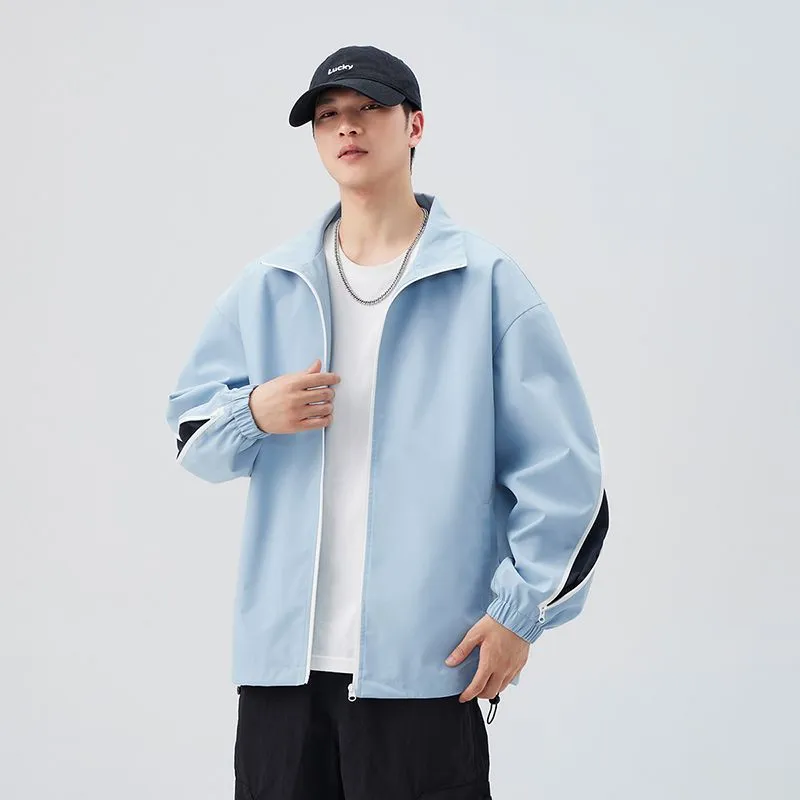 Stylish Patchwork Stand-Up Collar Rain Coat for Men