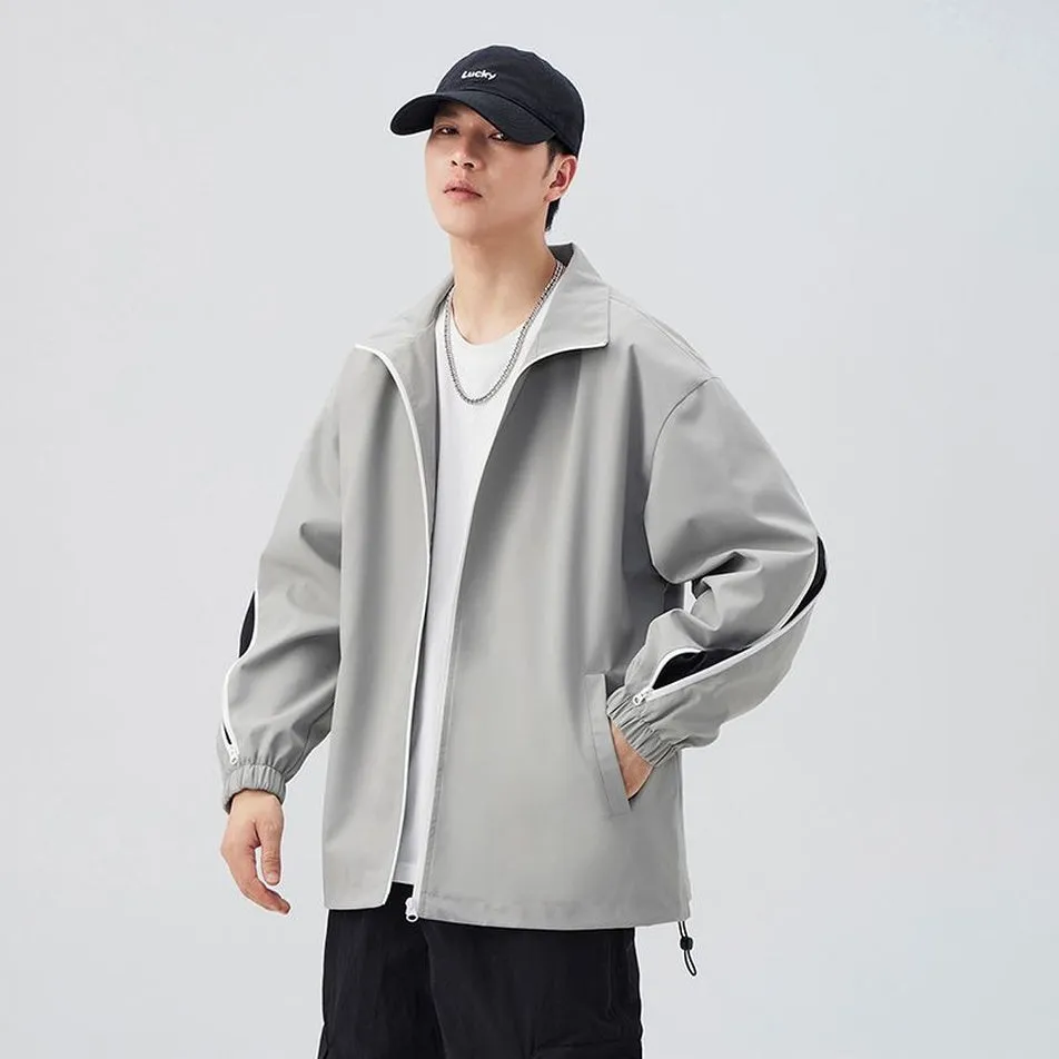 Stylish Patchwork Stand-Up Collar Rain Coat for Men